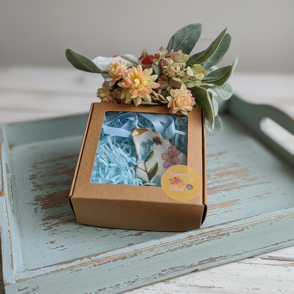 Shell Art - NZ Oyster - Forget Me Nots 💠 - Wall Hanging