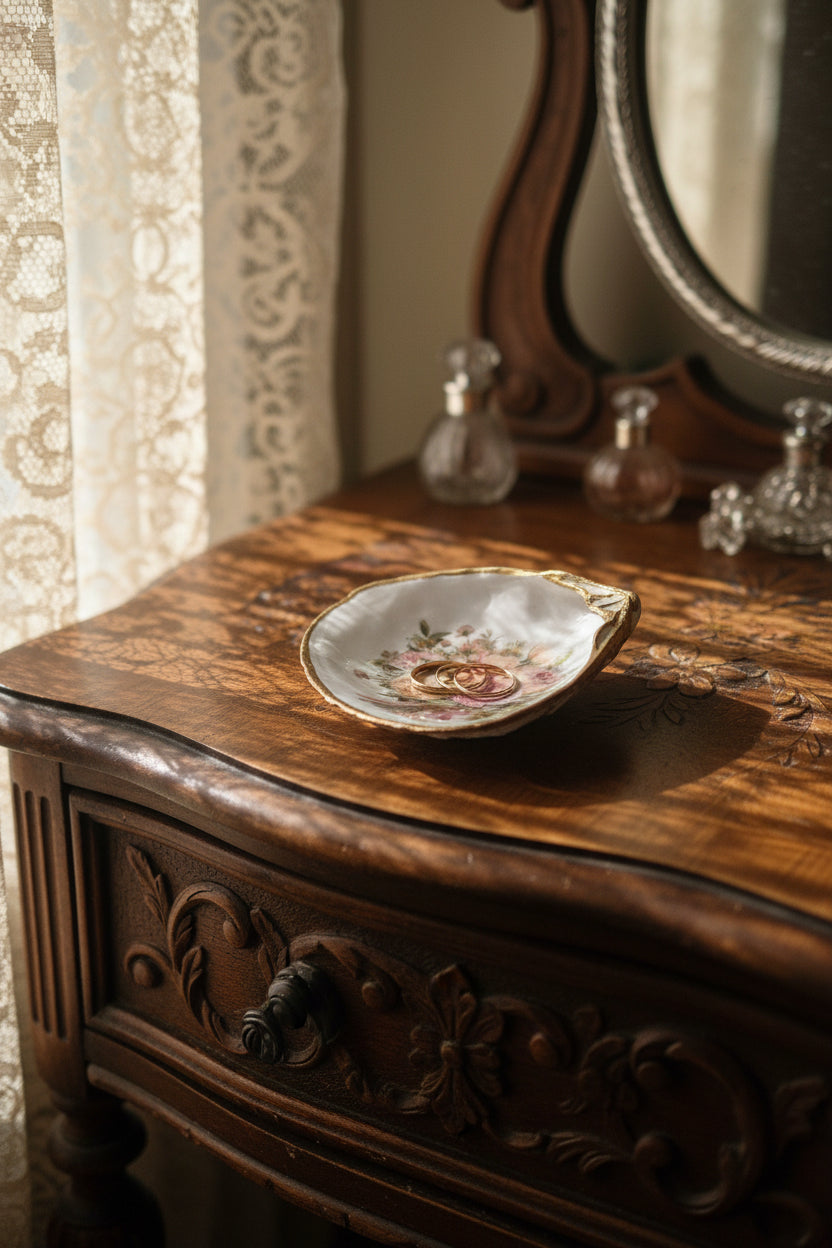 Shell Art Dish - Whale Shell - Vintage Flower Posey 💐