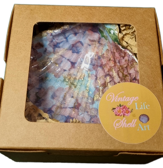 Lilac & Pink Hydrangea NZ Scallop Shell Art / Trinket Dish