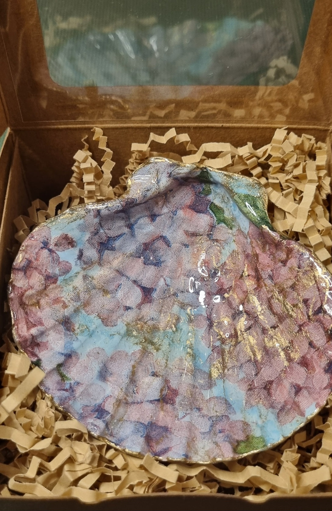 Lilac & Pink Hydrangea NZ Scallop Shell Art / Trinket Dish