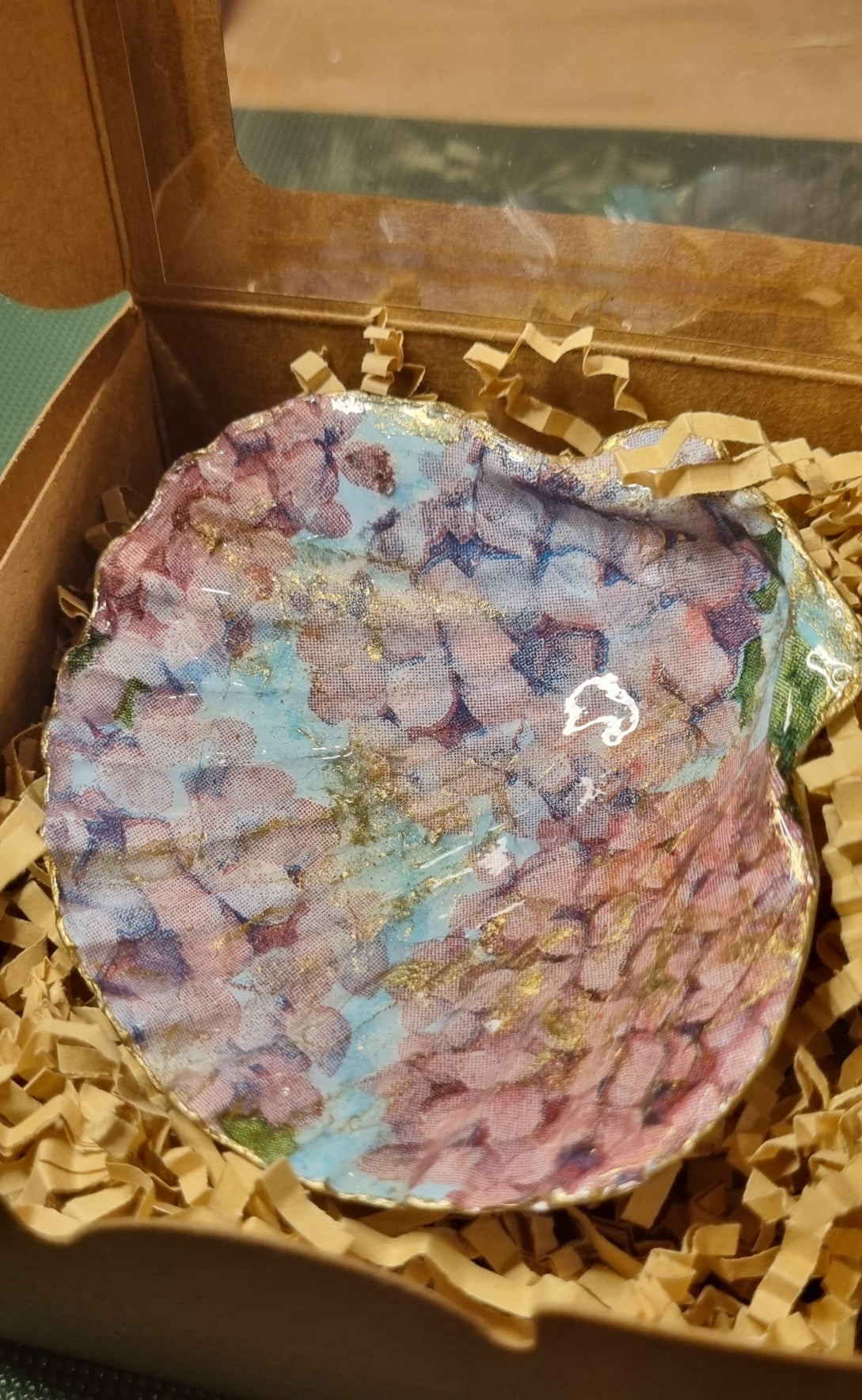 Lilac & Pink Hydrangea NZ Scallop Shell Art / Trinket Dish