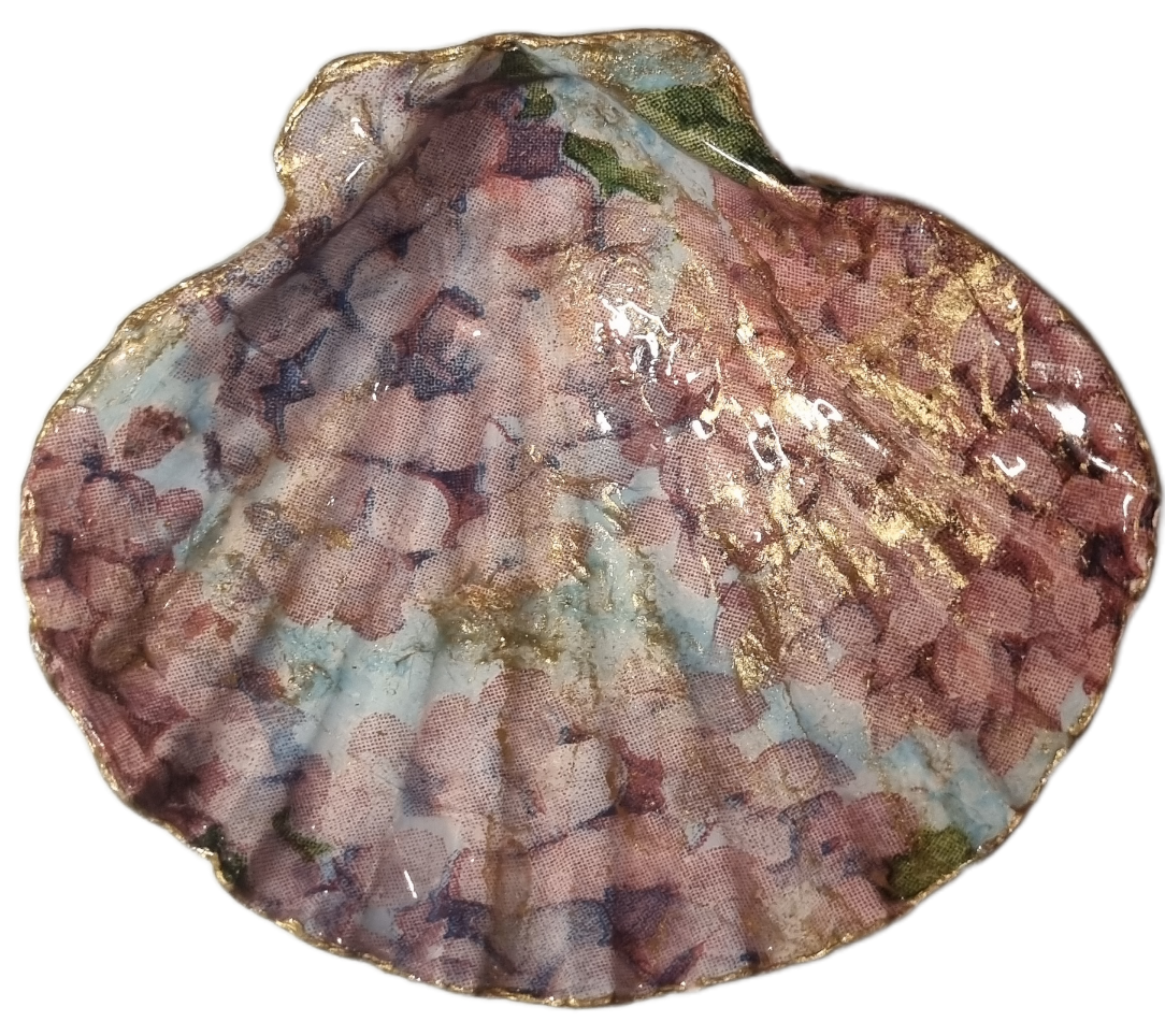 Lilac & Pink Hydrangea NZ Scallop Shell Art / Trinket Dish