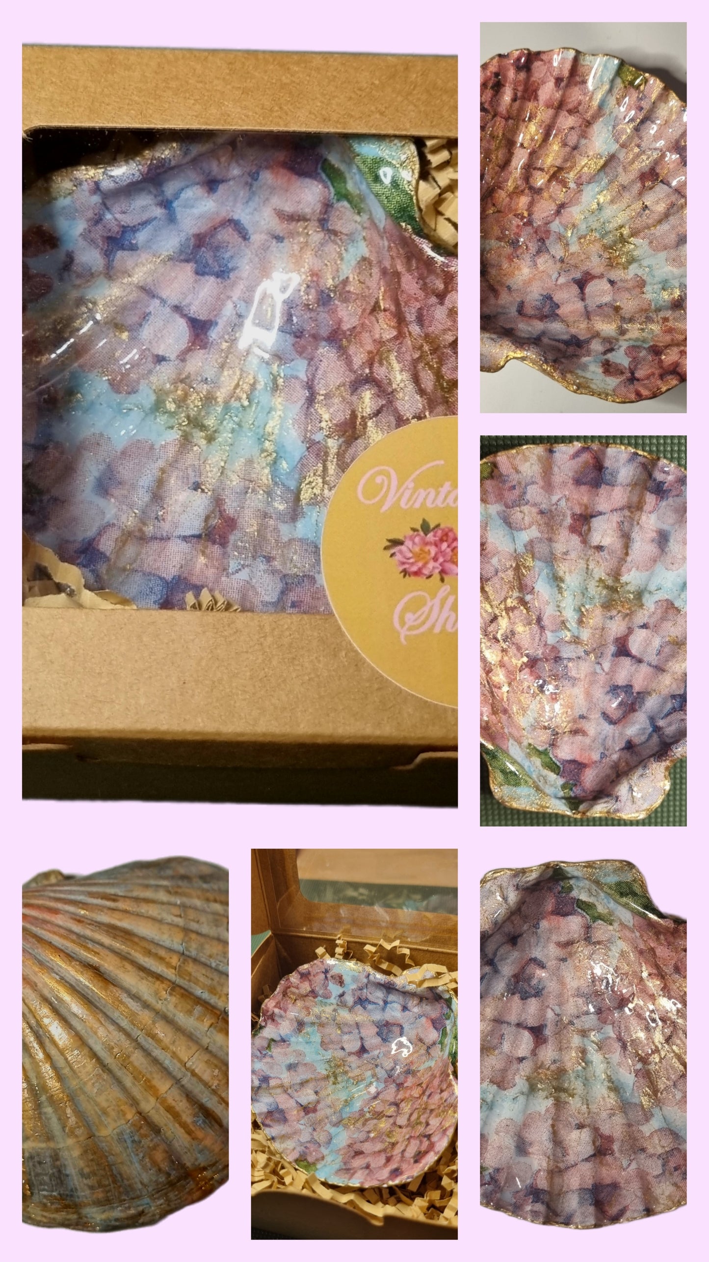 Lilac & Pink Hydrangea NZ Scallop Shell Art / Trinket Dish