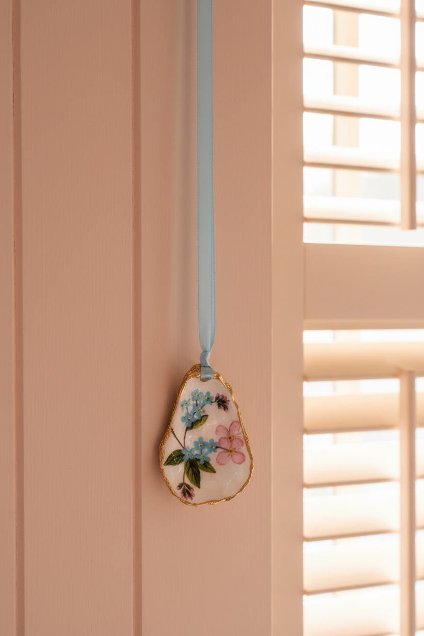 Shell Art - NZ Oyster - Forget Me Nots 💠 - Wall Hanging