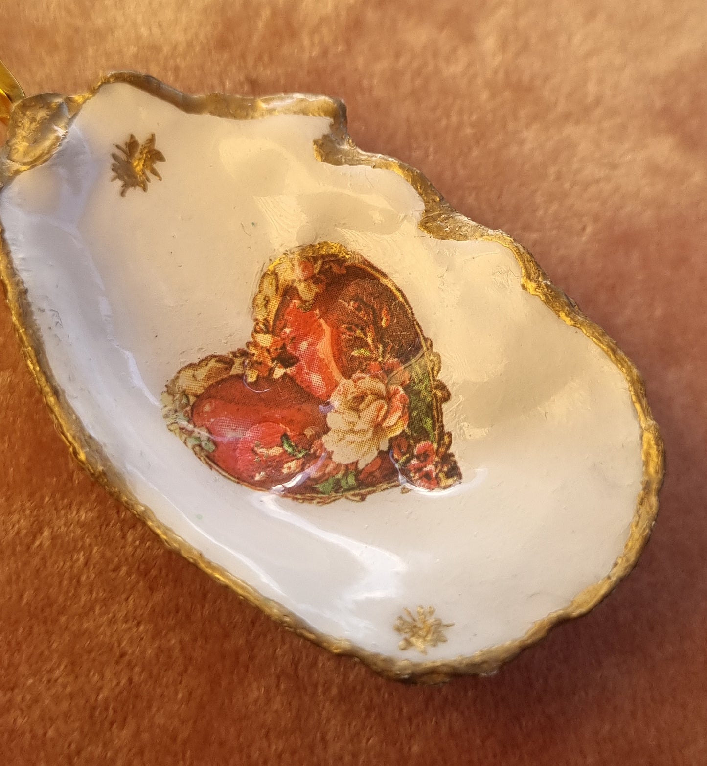 Oyster Shell - Red Heart ❤️ & Stars 🌟 Gold Tone SS Pendant Necklace
