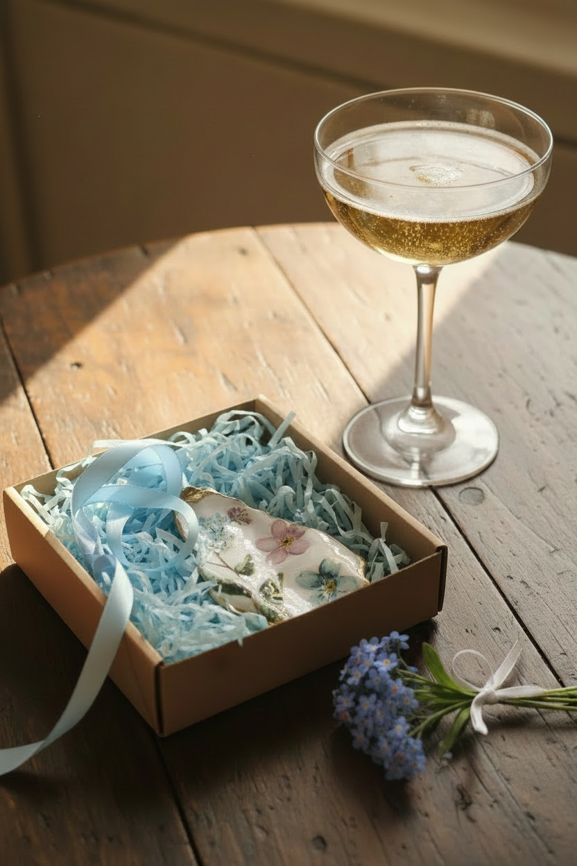 Shell Art - NZ Oyster - Forget Me Nots 💠 - Wall Hanging
