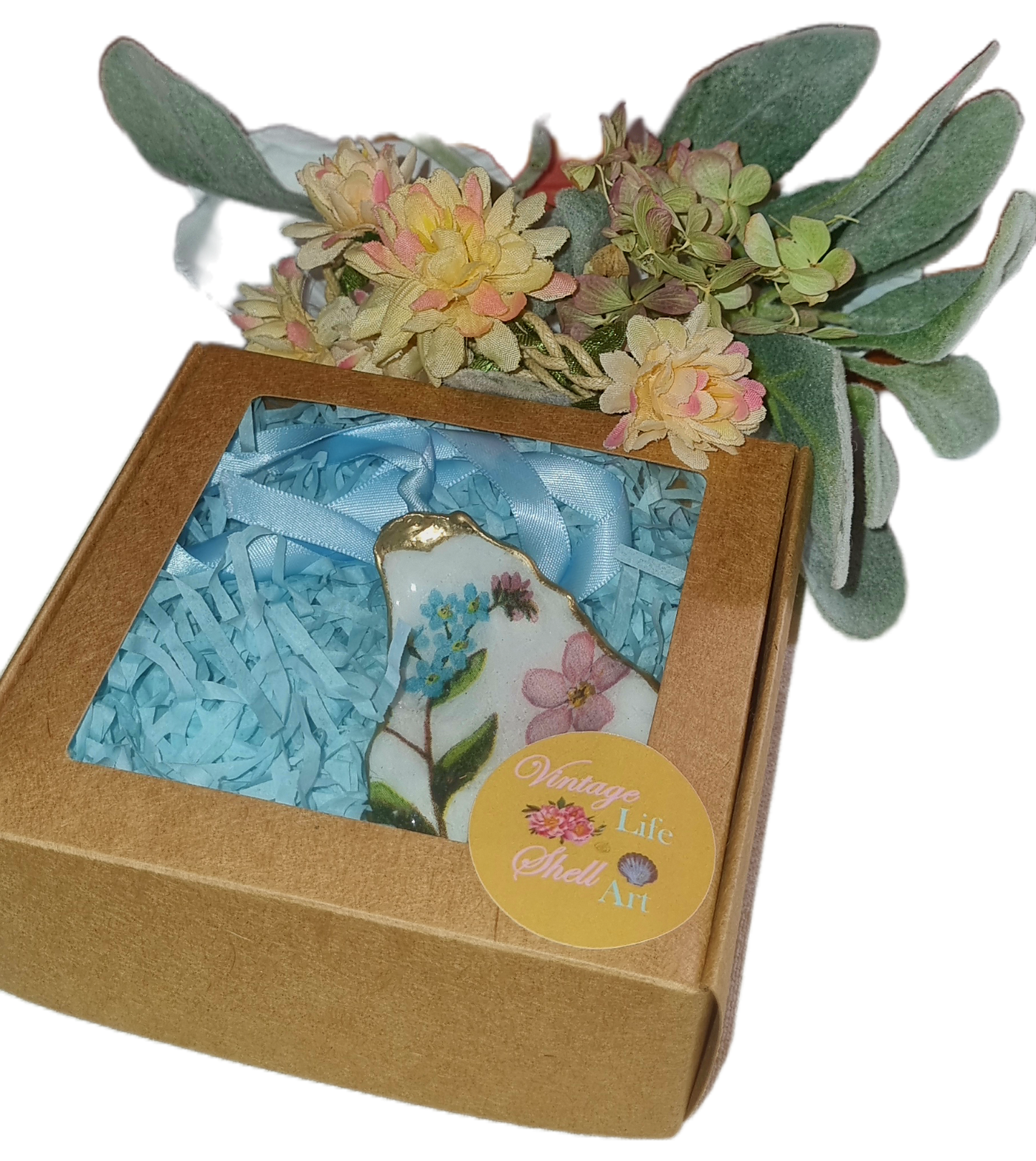 Shell Art - NZ Oyster - Forget Me Nots 💠 - Wall Hanging