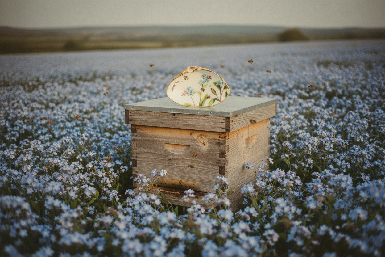 Shell Art - Surf Clam - Trinket Dish 'Forget Me Nots... 'Save the Bees 🐝'